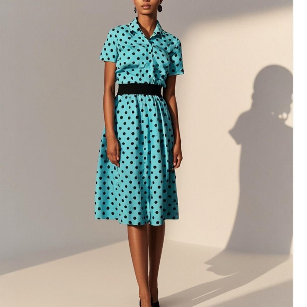Vintage Courtney Jones Blue Polka Dot Skirt Set Size 10l Short Sleeve Blouse - Picture 11 of 11